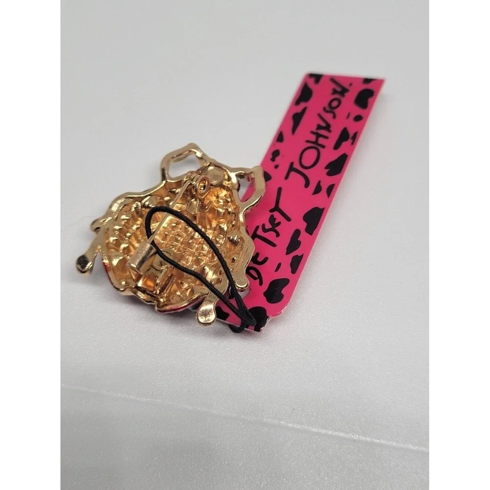 Betsey Johnson Red Crystal Ladybug Brooch Pin Gold Tone Pave Rhinestone New